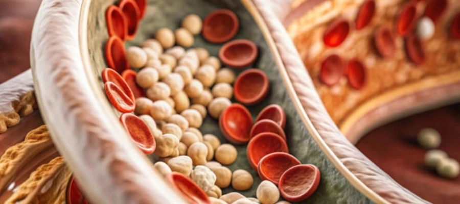 ilustração dos triglicerídeos e colesterol na corrente sanguínea